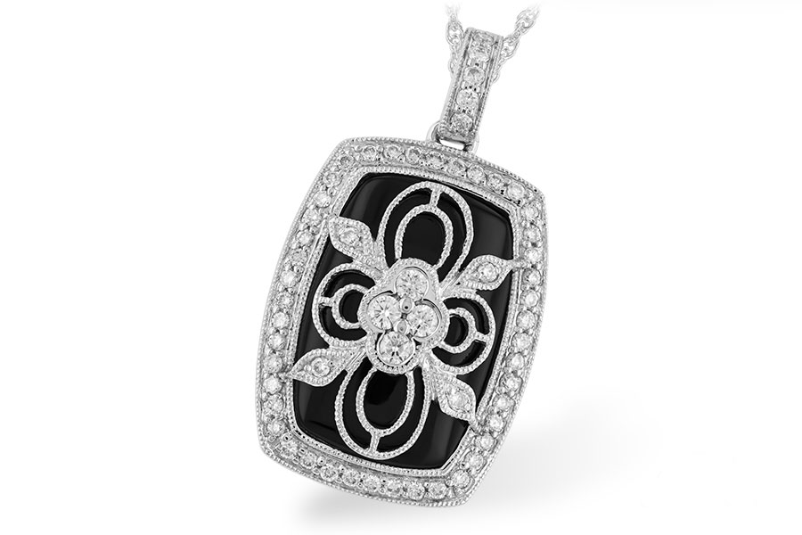 A193-27221: DIA & ONYX NECKLACE .38 TW
