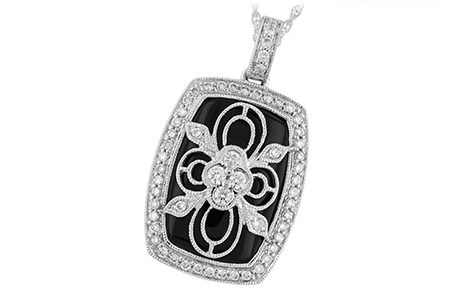 A193-27221: DIA & ONYX NECKLACE .38 TW