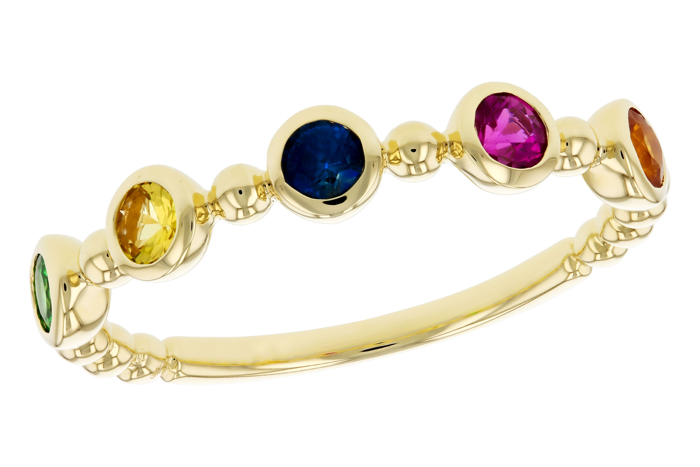 B285-00821: LDS WED RG .52 TW MULTI-COLOR SAPPH & GREEN GARNET