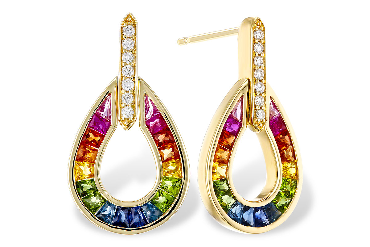F284-12666: EARRINGS 1.18 MULTI-COLOR SAPP 1.25 TGW