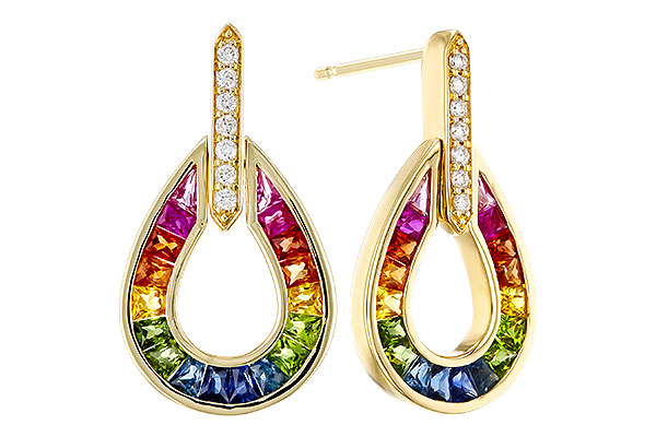 F284-12666: EARRINGS 1.18 MULTI-COLOR SAPP 1.25 TGW