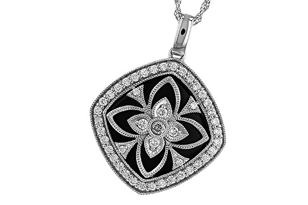 H283-25448: DIA & ONYX NECKLACE .48 TW
