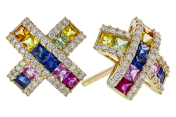 M284-12666: EARRINGS 1.00 MULTI-COLOR SAPPH 1.38 TGW